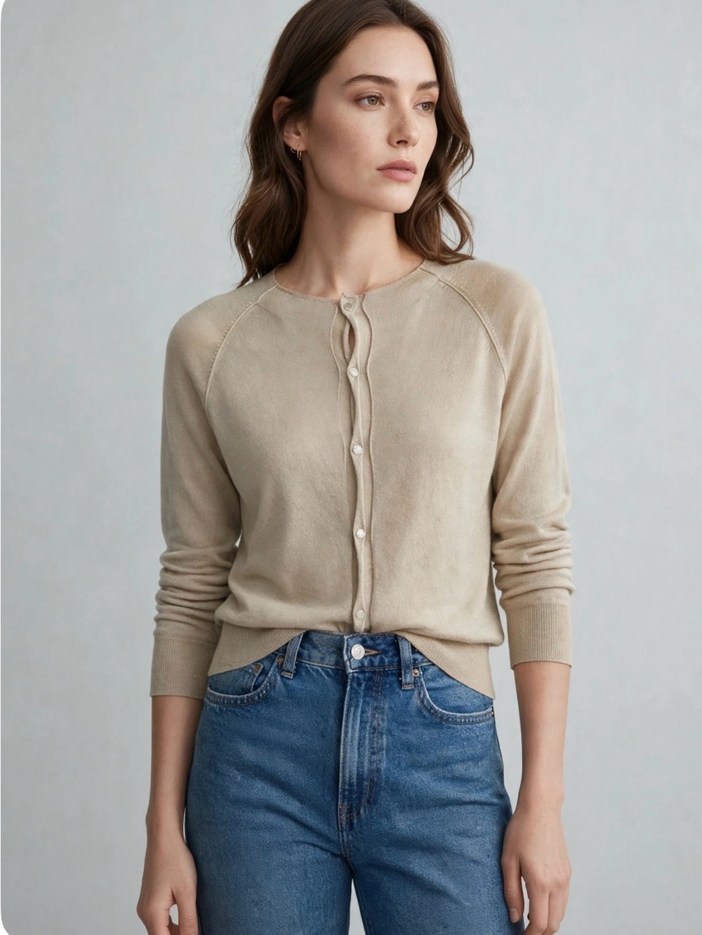 Sunaokuwahara SK43KO014 Angora Cotton Cardigan Mother of Pearl Button M